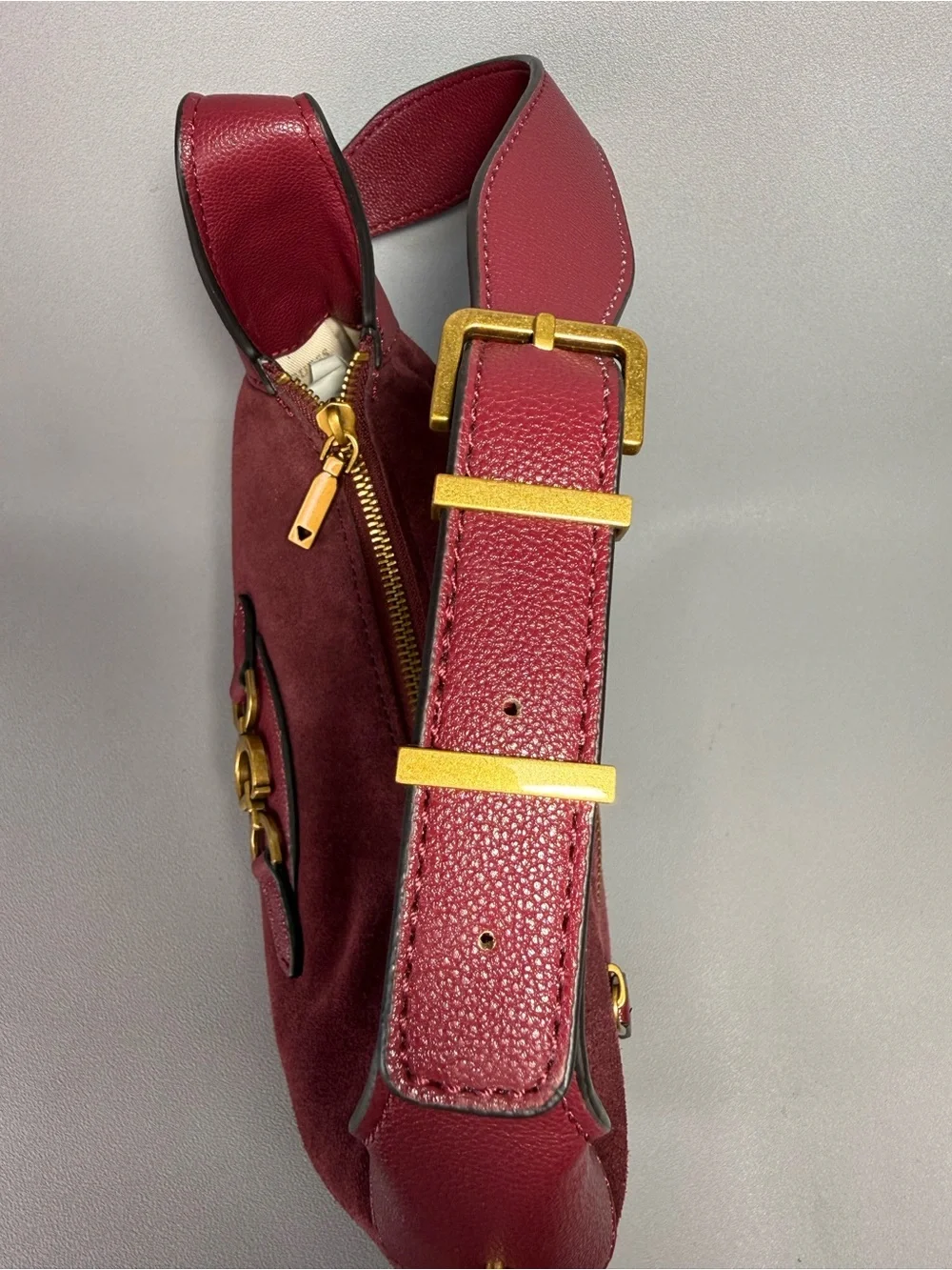 GUESS Malva Wine Suede and Leather Hobo Bag